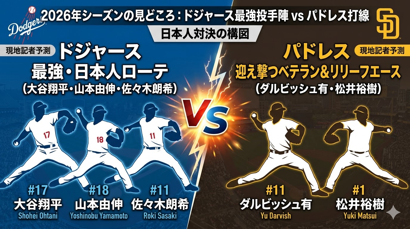 2026年シーズンの見どころ。ドジャース（大谷・山本・佐々木）対パドレス（ダルビッシュ・松井）の日本人対決構図