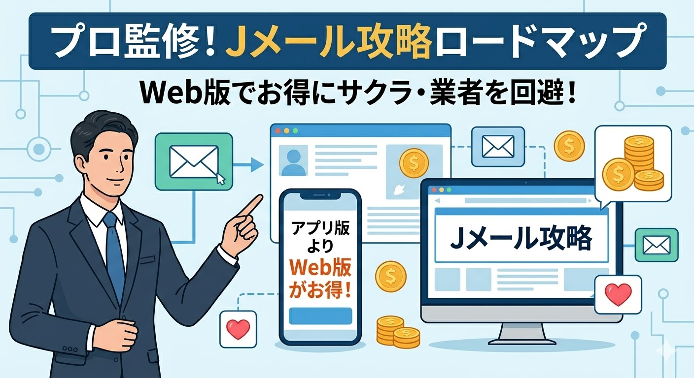 Jメールの評判とサクラ、Web版がお得な理由と攻略法をプロが解説する記事のアイキャッチ画像