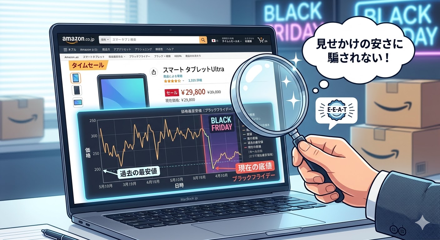 Keepaの価格推移グラフを活用してAmazonの二重価格や本当の最安値を見抜く方法のイメージ