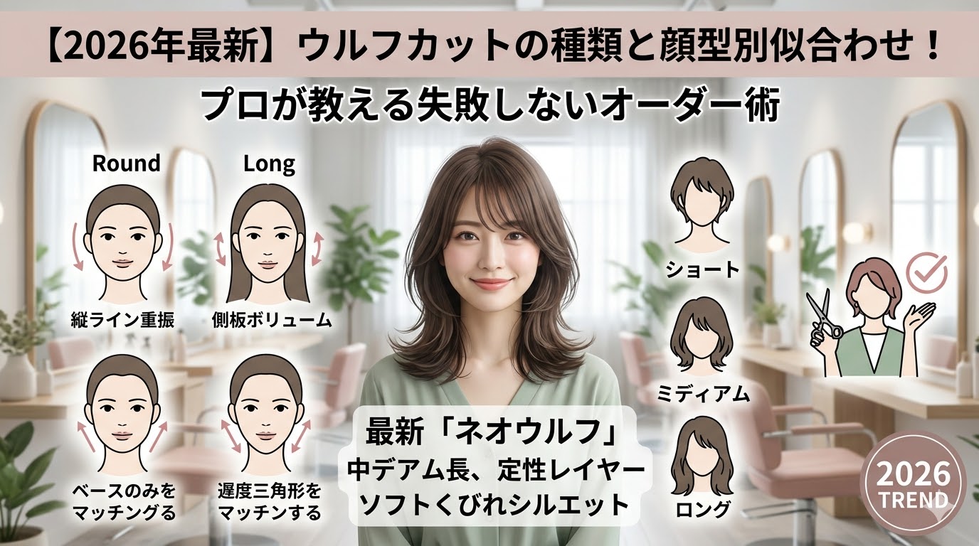 【2026年最新】ウルフカットの種類と顔型別似合わせ！プロが教える失敗しないオーダー術