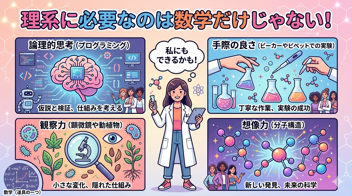 理系に必要なのは数学だけではない（実験・観察・プログラミングなどの適性）