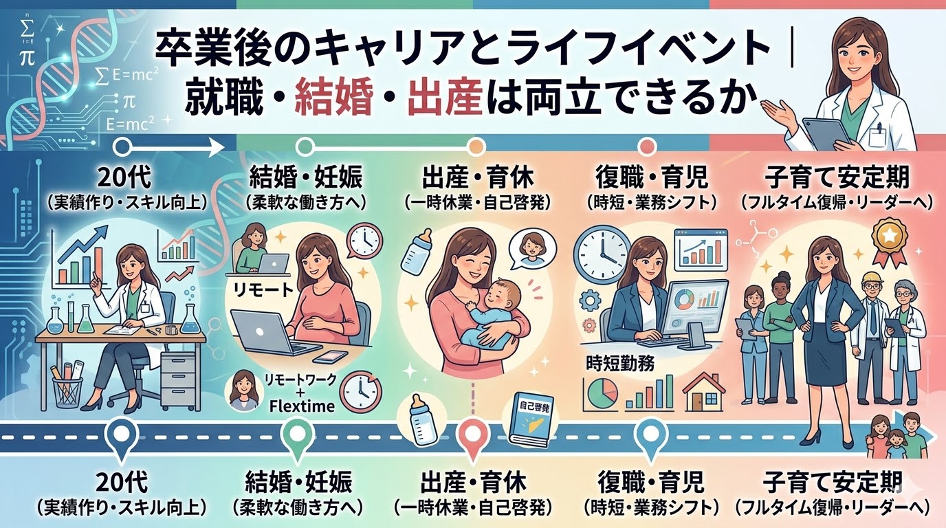 理系女性のライフイベント（結婚・出産・育児）とキャリア継続のタイムライン