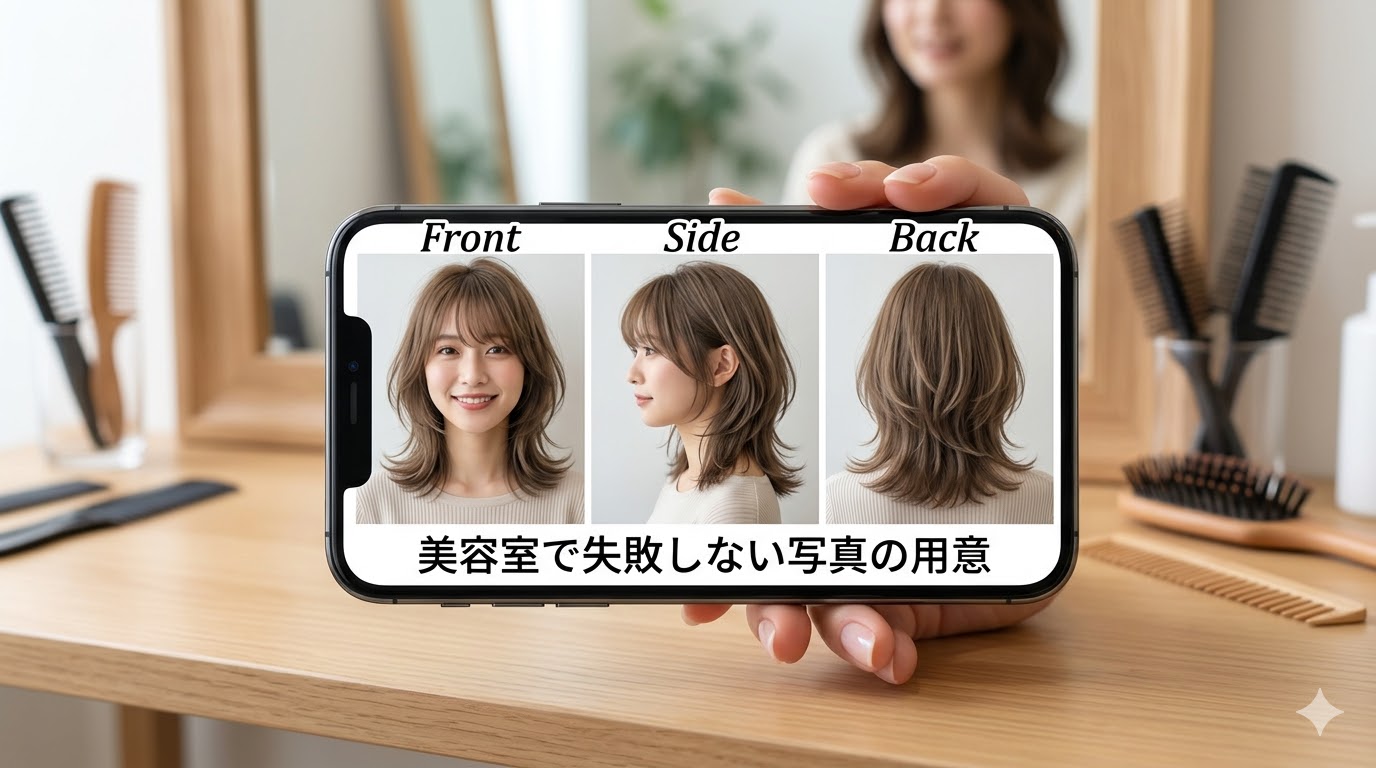 美容室でウルフカットをオーダーする際の正しい写真の見せ方。正面、サイド、バックの3アングルのヘアスタイル画像 (2)