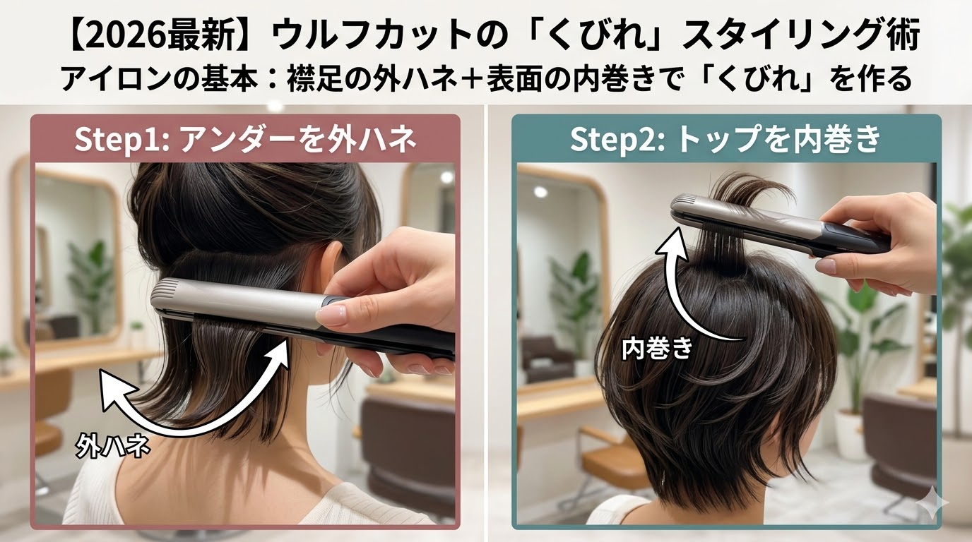 美容室でウルフカットをオーダーする際の正しい写真の見せ方。正面、サイド、バックの3アングルのヘアスタイル画像